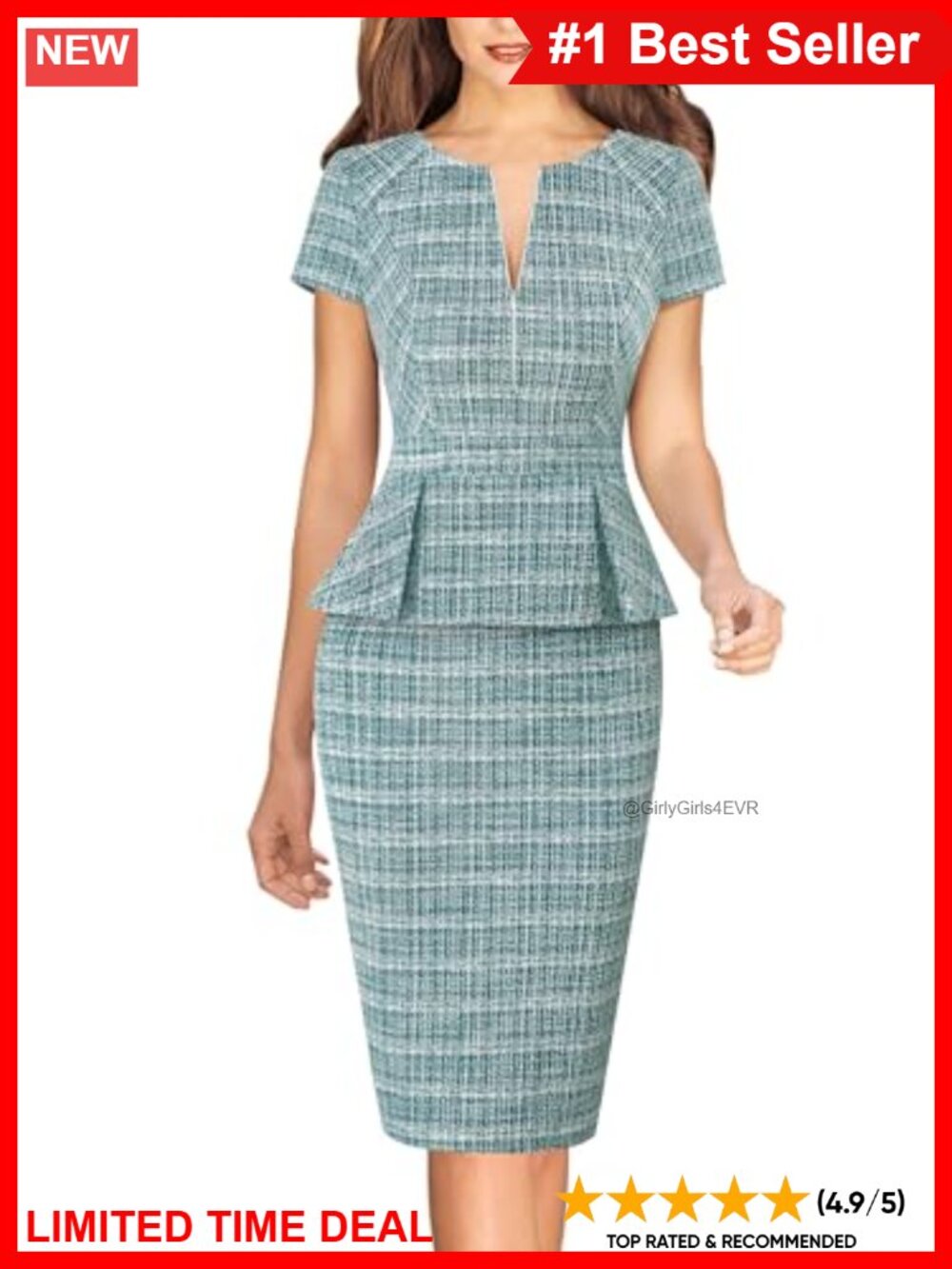 VFSHOW Women's Front Zipper Peplum Work Office Business Casual Pencil Dress